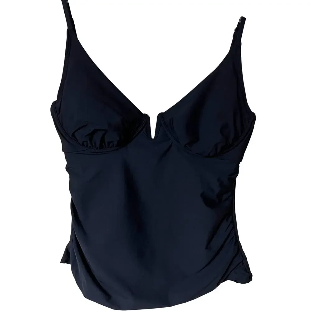 Anne Cole Swimsuit Tankini Top Womens Large Swim Underwire Plunge Ruching Black - Picture 4 of 8